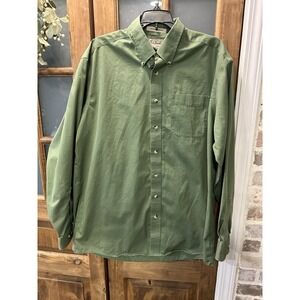 Vtg L.L. Bean Shirt Mens Wrinkle‎ Free Large Tall Green Heavy Button Down